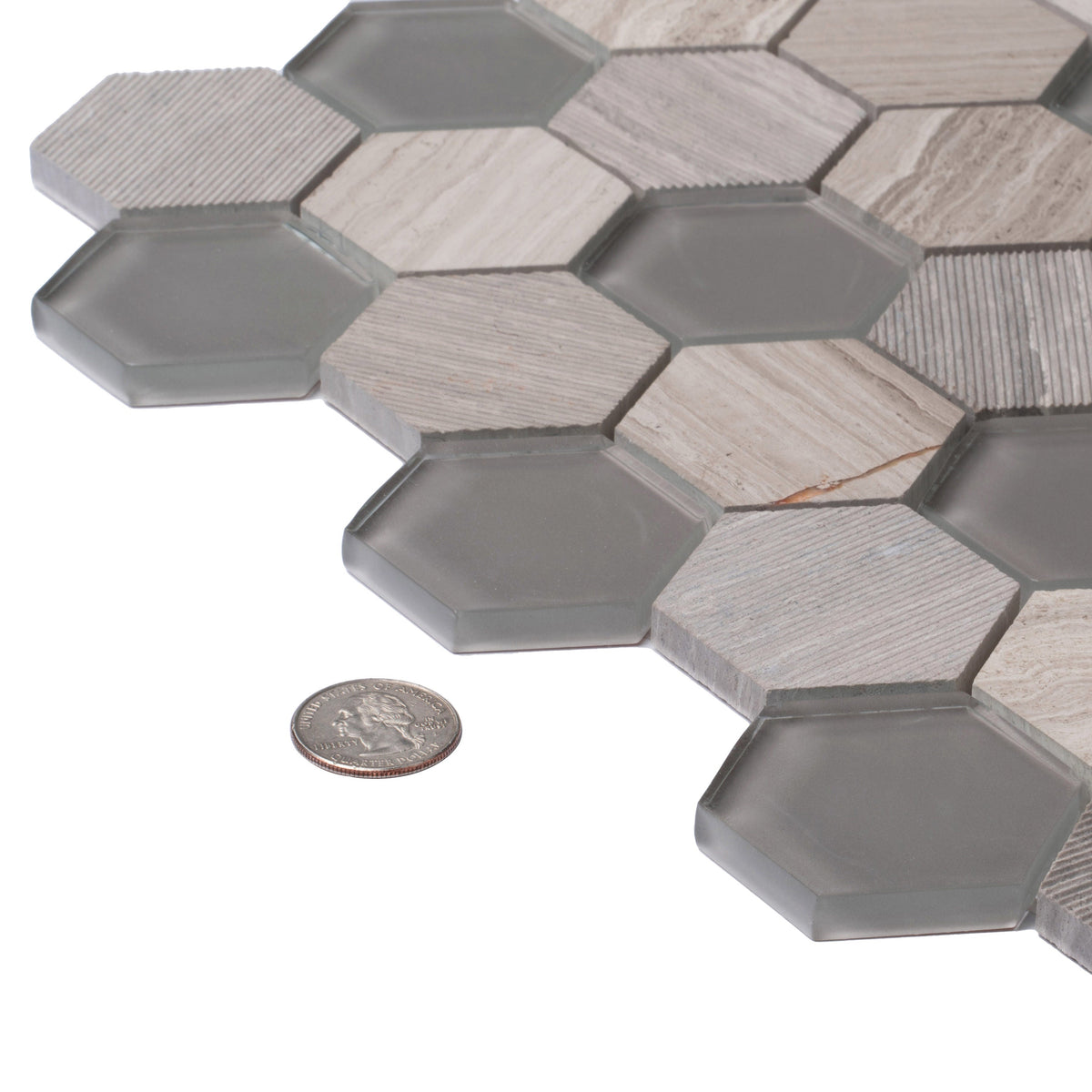 Apollo Tile (Sample) Gray 4-in x 4-in Glossy Glass Honeycomb Floor and Wall Tile