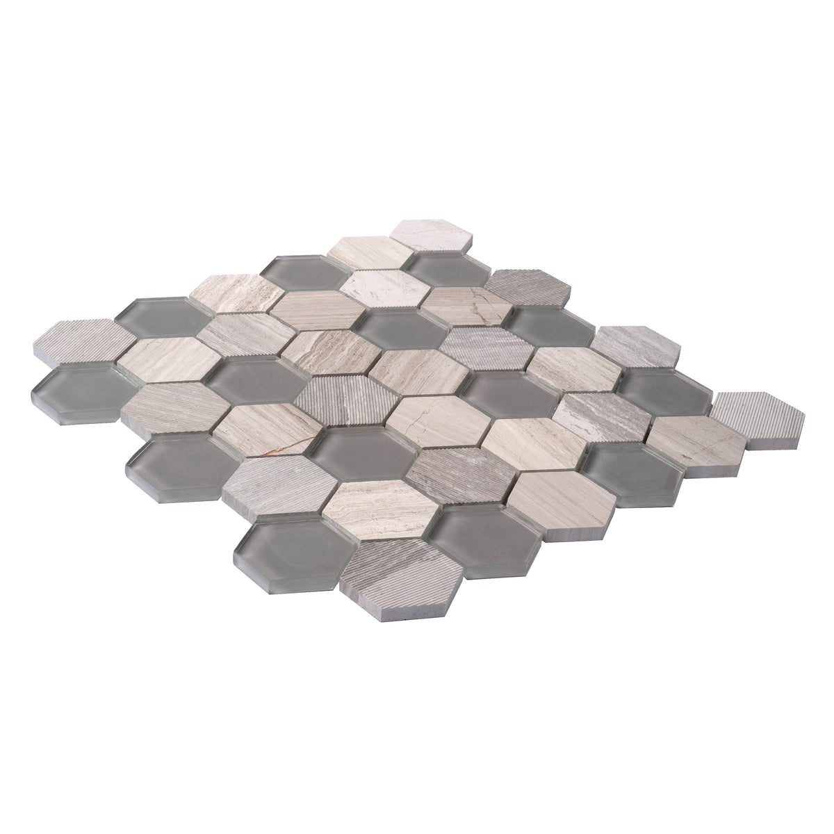 Apollo Tile (Sample) Gray 4-in x 4-in Glossy Glass Honeycomb Floor and Wall Tile