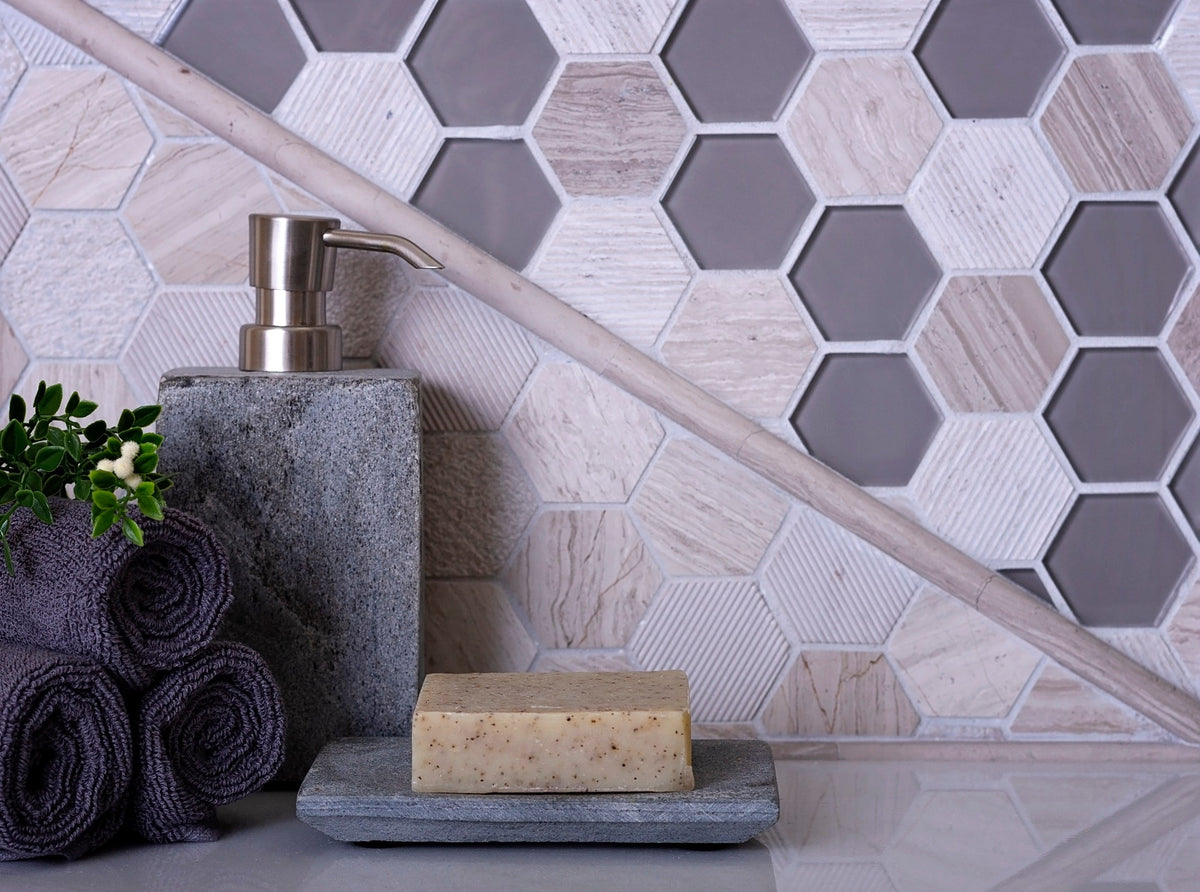 Apollo Tile (Sample) Gray 4-in x 4-in Glossy Glass Honeycomb Floor and Wall Tile