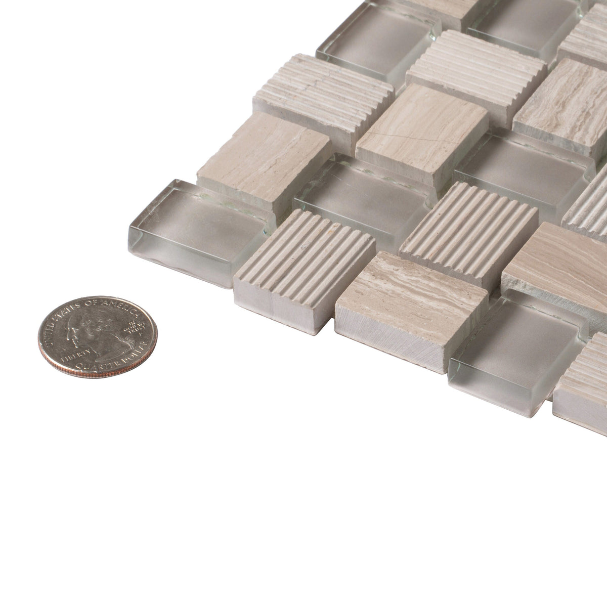 Apollo Tile (Sample) Sparta Wooden Gray 4-in x 4-in Polished Marble Basketweave Patterned Floor and Wall Tile