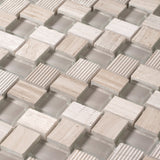 Apollo Tile (Sample) Sparta Wooden Gray 4-in x 4-in Polished Marble Basketweave Patterned Floor and Wall Tile