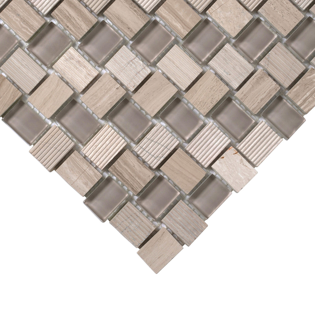 Apollo Tile (Sample) Sparta Wooden Gray 4-in x 4-in Polished Marble Basketweave Patterned Floor and Wall Tile