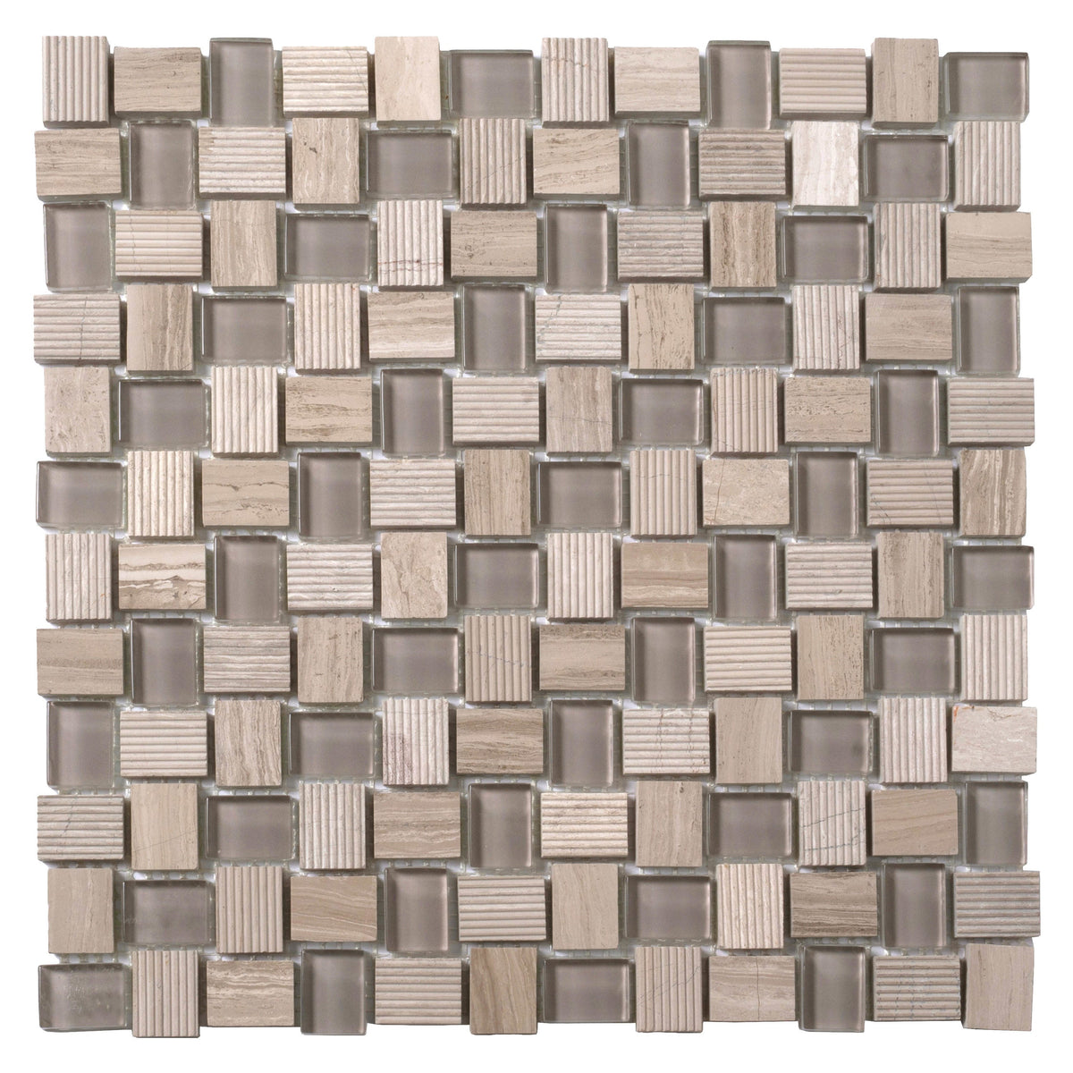 Apollo Tile (Sample) Sparta Wooden Gray 4-in x 4-in Polished Marble Basketweave Patterned Floor and Wall Tile