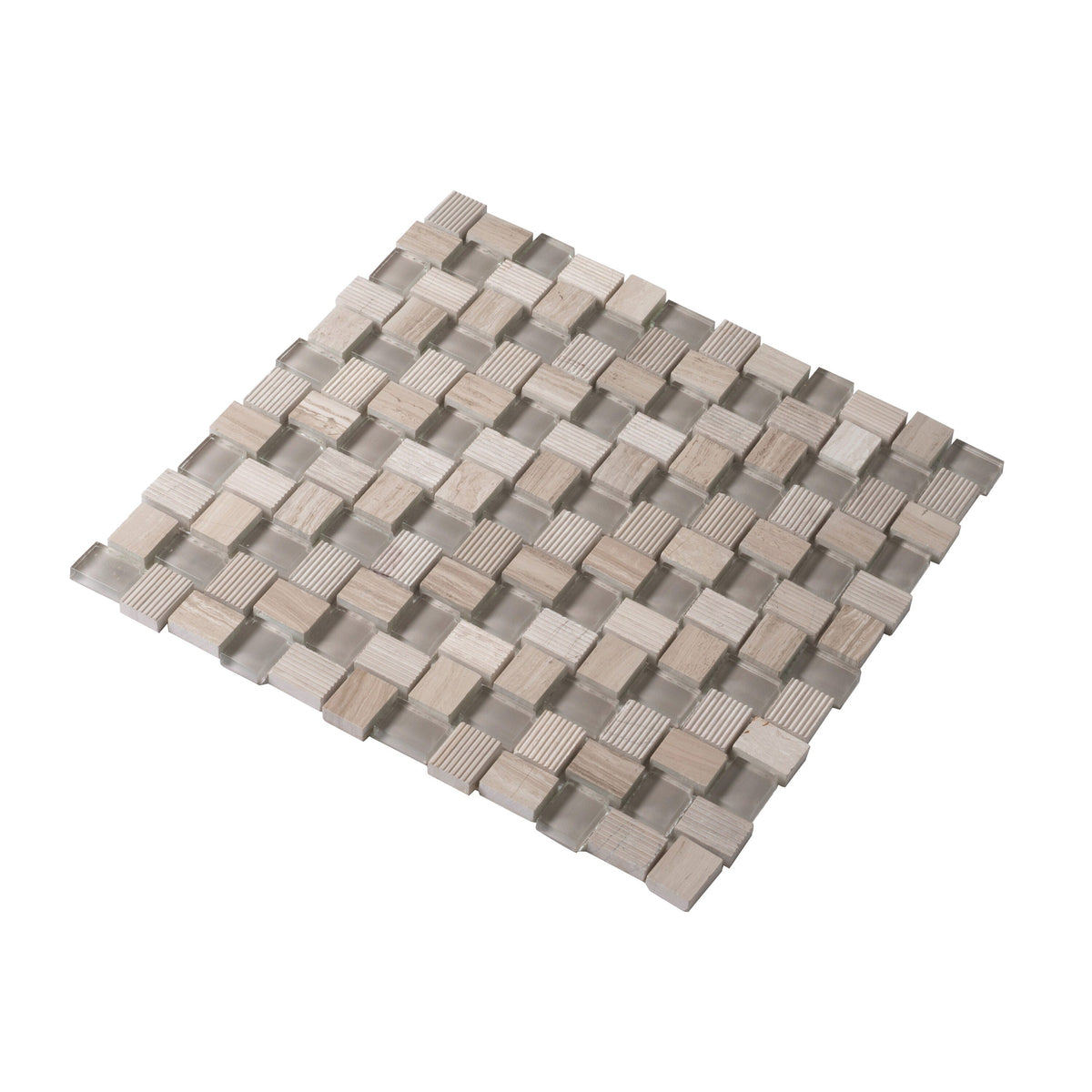 Apollo Tile (Sample) Sparta Wooden Gray 4-in x 4-in Polished Marble Basketweave Patterned Floor and Wall Tile