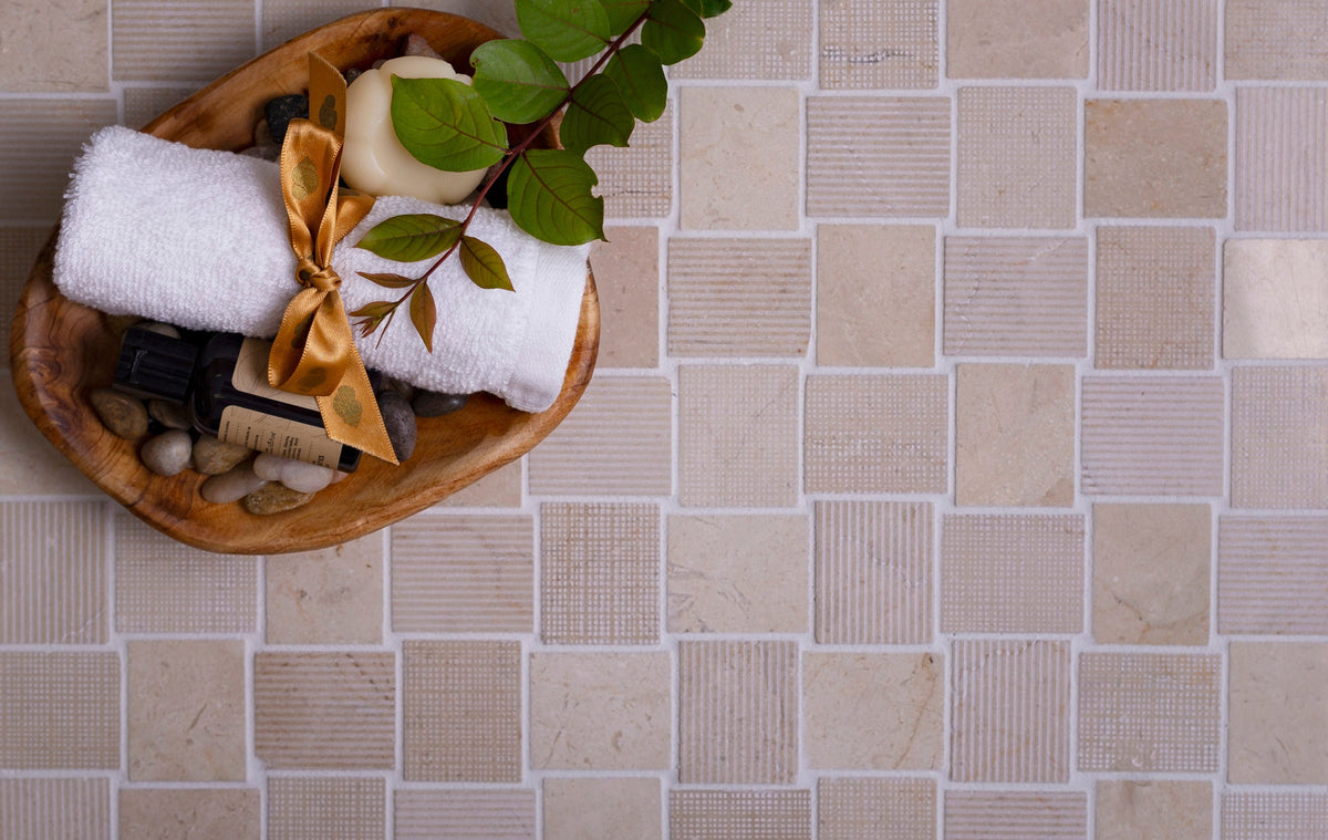 Apollo Tile (Sample) Sparta Beige 4-in x 4-in Multi-finish Marble Basketweave Mosaic Floor and Wall Tile