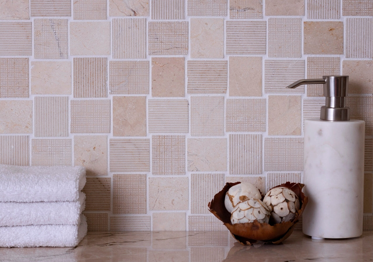 Apollo Tile (Sample) Sparta Beige 4-in x 4-in Multi-finish Marble Basketweave Mosaic Floor and Wall Tile