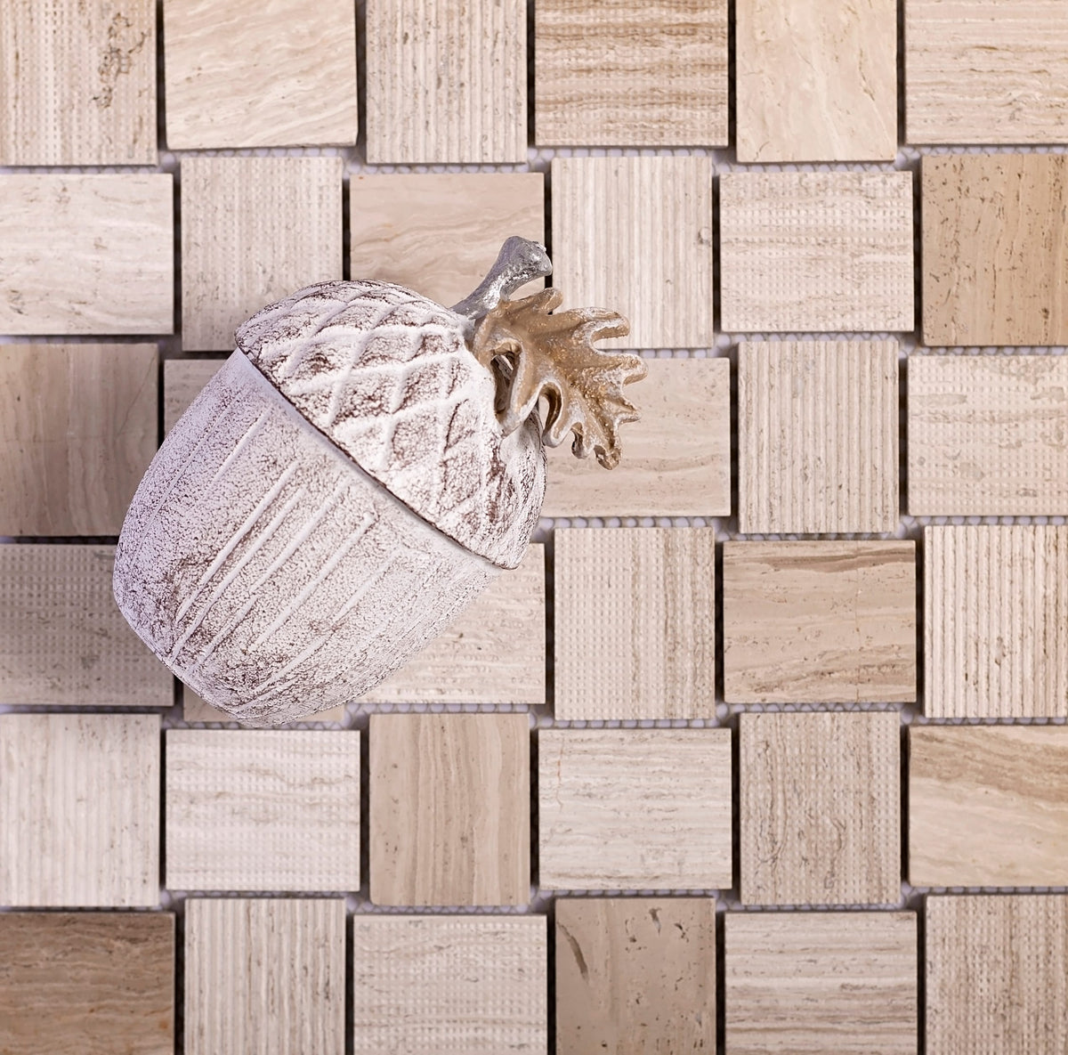 Apollo Tile (Sample) Sparta Wooden Beige 4-in x 4-in Polished Marble Basketweave Mosaic Floor and Wall Tile