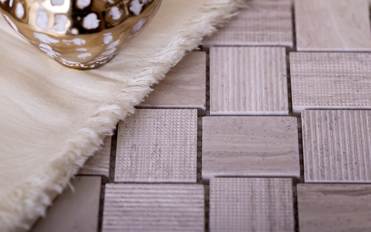 Apollo Tile (Sample) Sparta Wooden Beige 4-in x 4-in Polished Marble Basketweave Mosaic Floor and Wall Tile