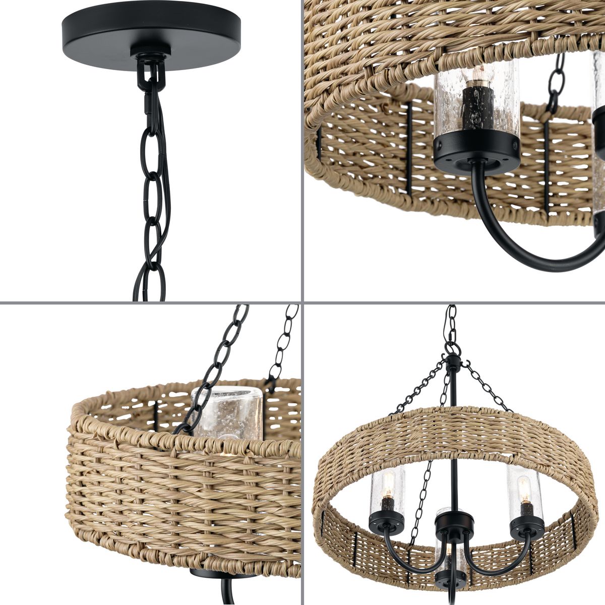 Progress Lighting Pembroke 3-Light Matte Black Coastal Indoor/Outdoor Chandelier