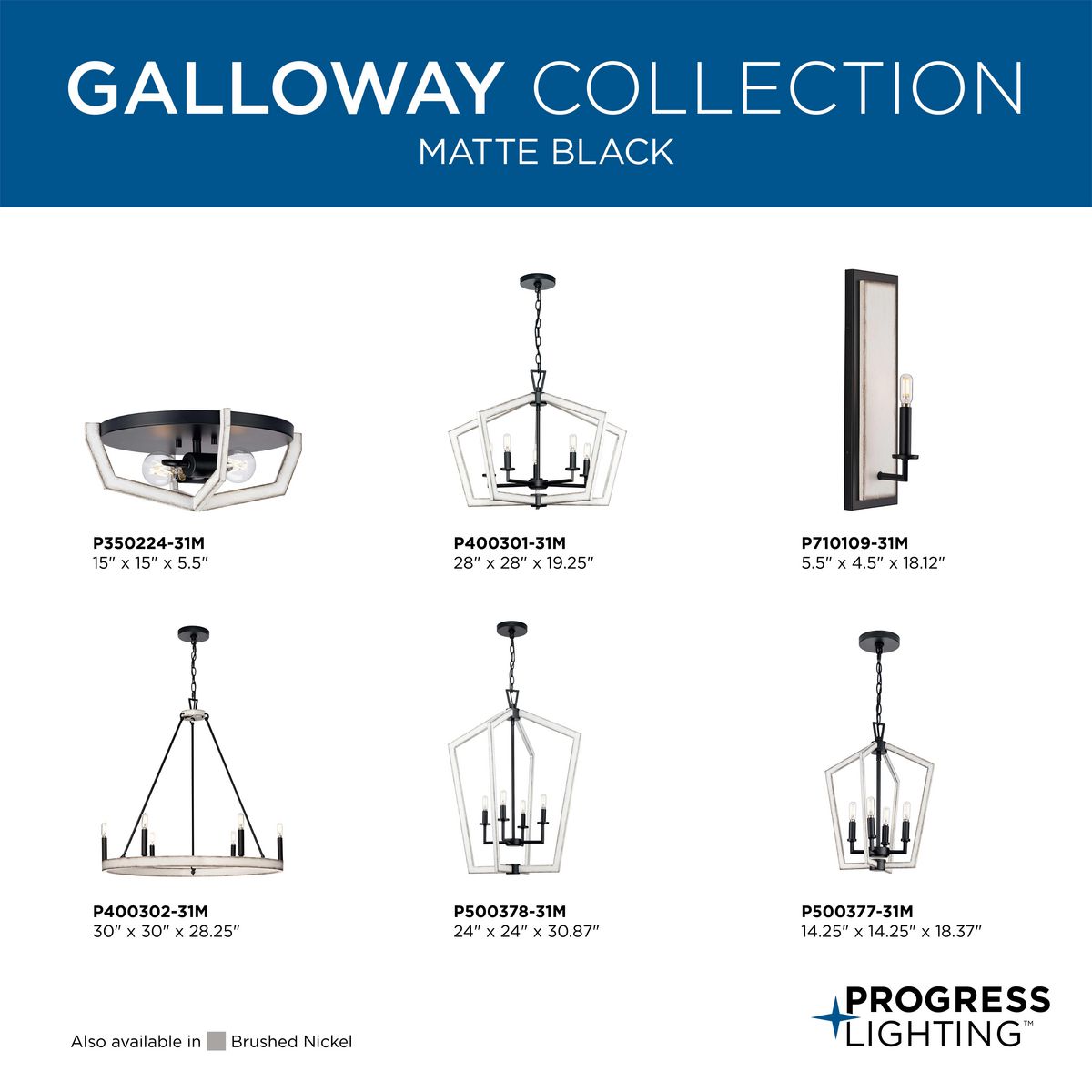 Progress Lighting Galloway 4-Light Matte Black Farmhouse Chandelier