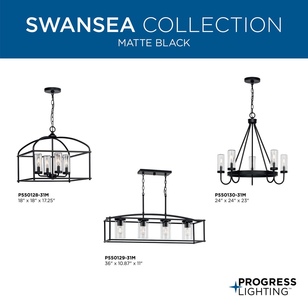 Progress Lighting Swansea 5-Light Matte Black Transitional Outdoor Chandelier