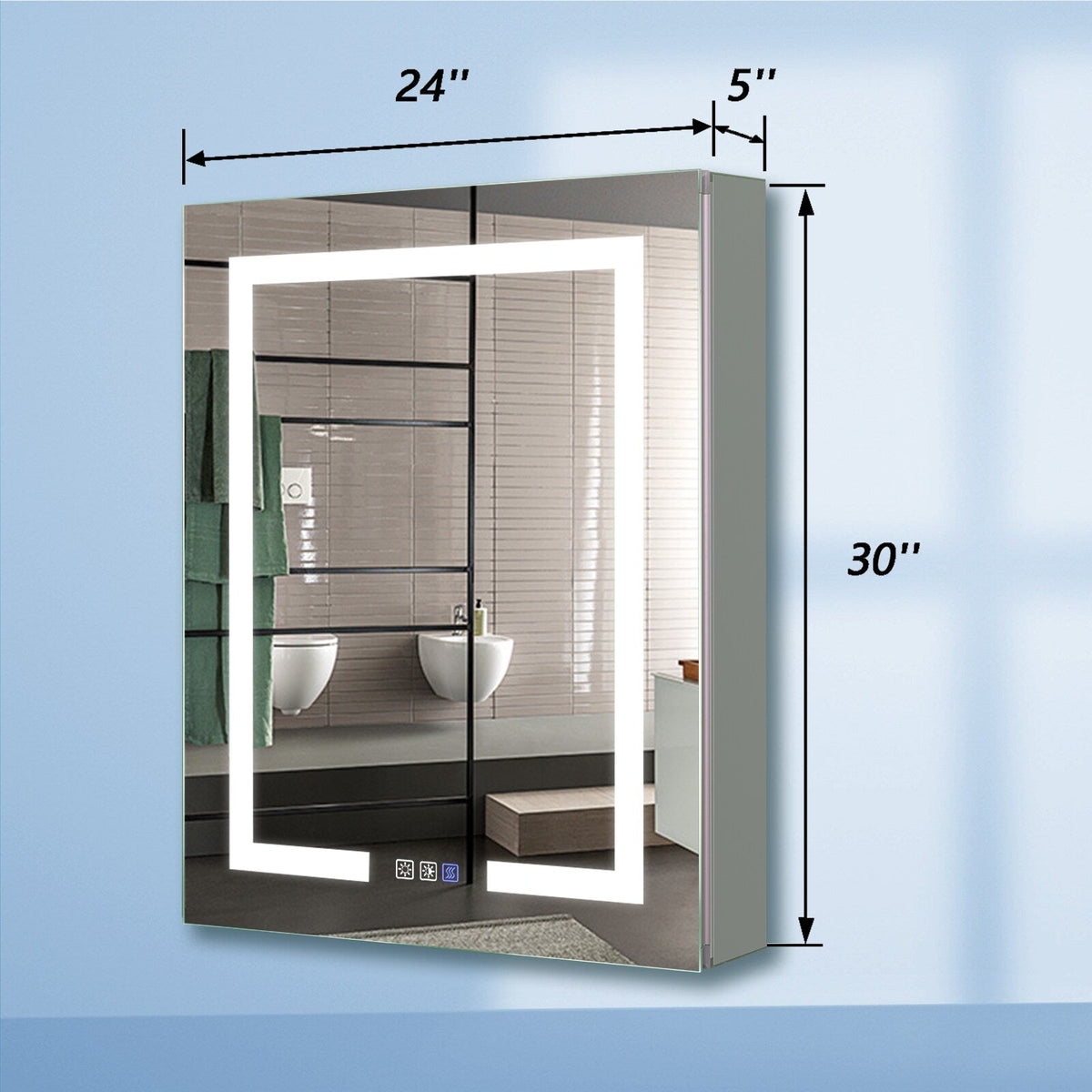 WELLFOR V3 24-in x 30-in Lighted LED Surface/Recessed Mount Aluminum Mirrored Soft Close Medicine Cabinet with Outlet