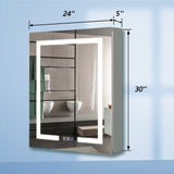 WELLFOR V3 24-in x 30-in Lighted LED Surface/Recessed Mount Aluminum Mirrored Soft Close Medicine Cabinet with Outlet