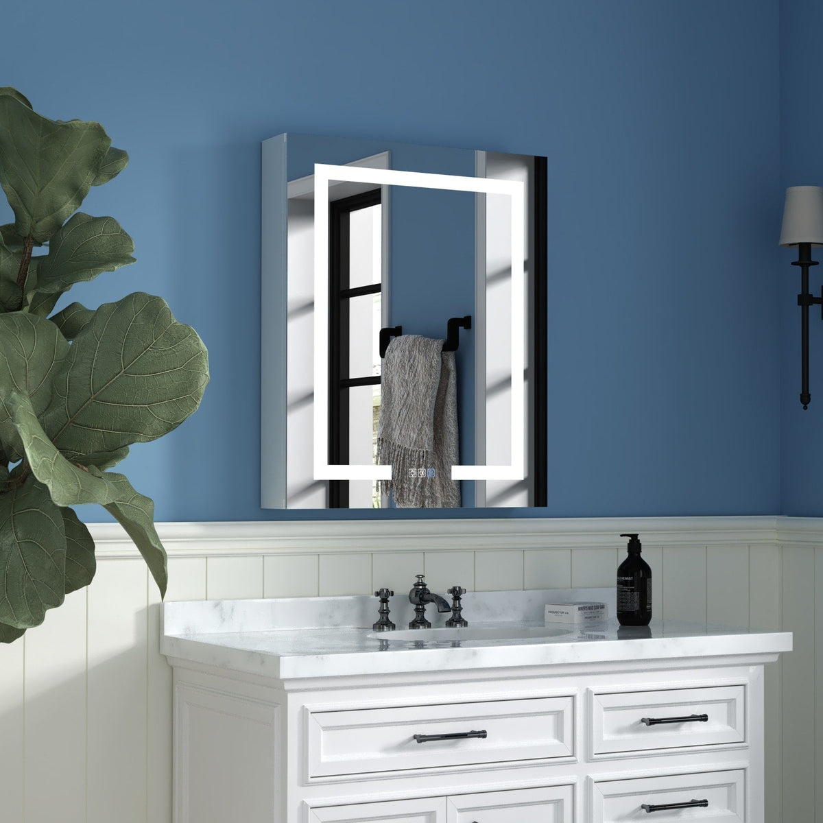 WELLFOR V3 24-in x 30-in Lighted LED Surface/Recessed Mount Aluminum Mirrored Soft Close Medicine Cabinet with Outlet