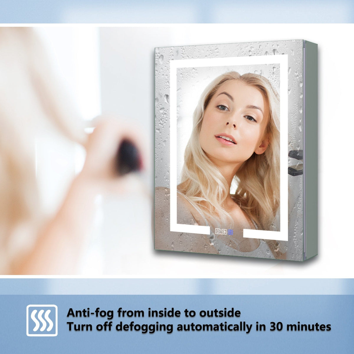 WELLFOR V3 24-in x 30-in Lighted LED Surface/Recessed Mount Aluminum Mirrored Soft Close Medicine Cabinet with Outlet