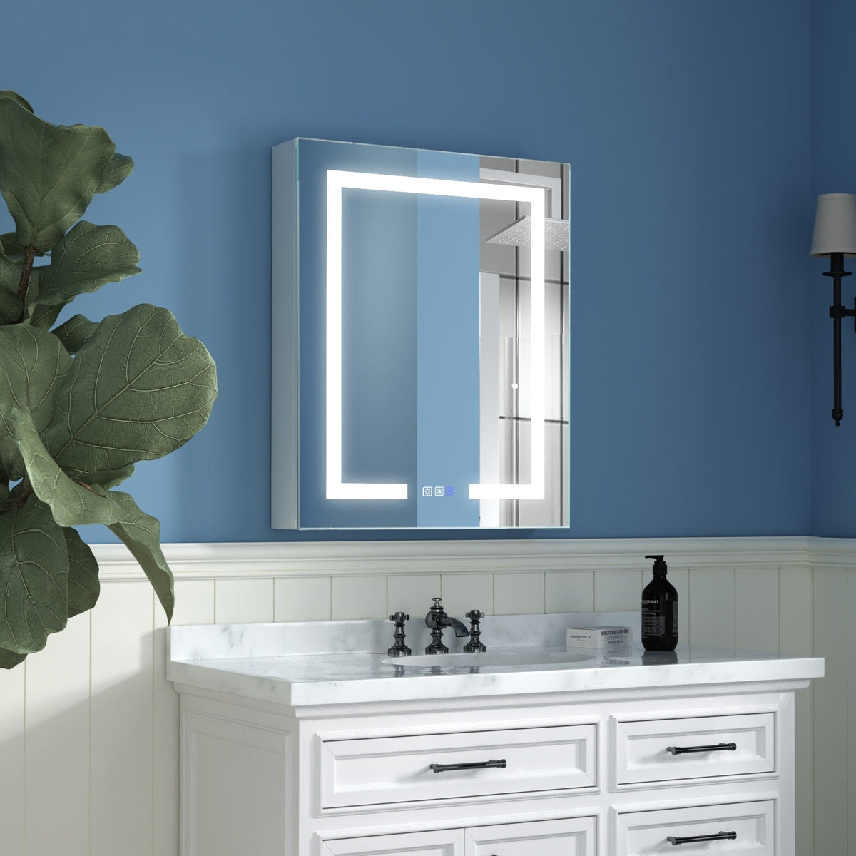 WELLFOR V3 24-in x 30-in Lighted LED Surface/Recessed Mount Aluminum Mirrored Soft Close Medicine Cabinet with Outlet