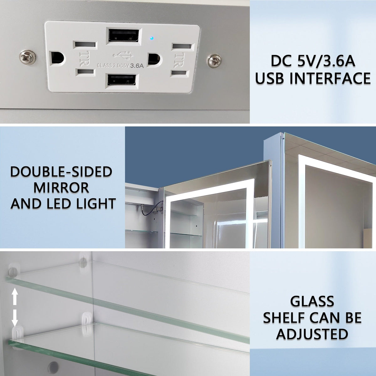 WELLFOR V3 24-in x 30-in Lighted LED Surface/Recessed Mount Aluminum Mirrored Soft Close Medicine Cabinet with Outlet