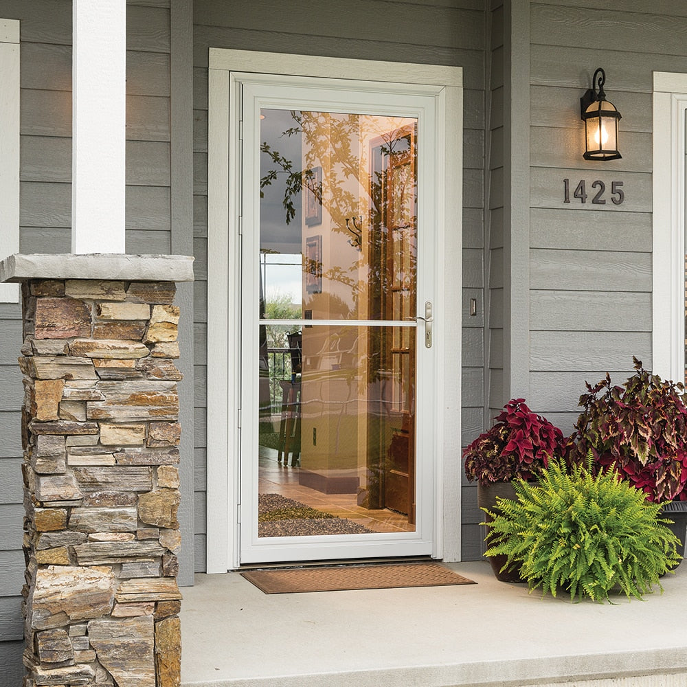 Pella Rolscreen 36-in x 81-in White Full-View Aluminum Storm Door