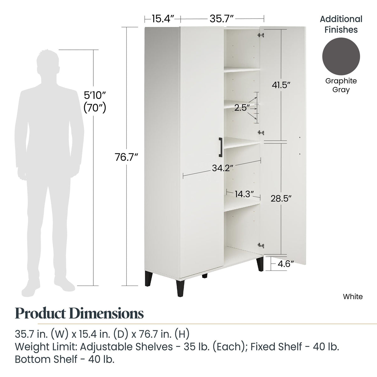 Ameriwood Home Flex 35.67-in W x 76.65-in H x 15.39-in D Freestanding Composite Wood Garage Cabinet in White