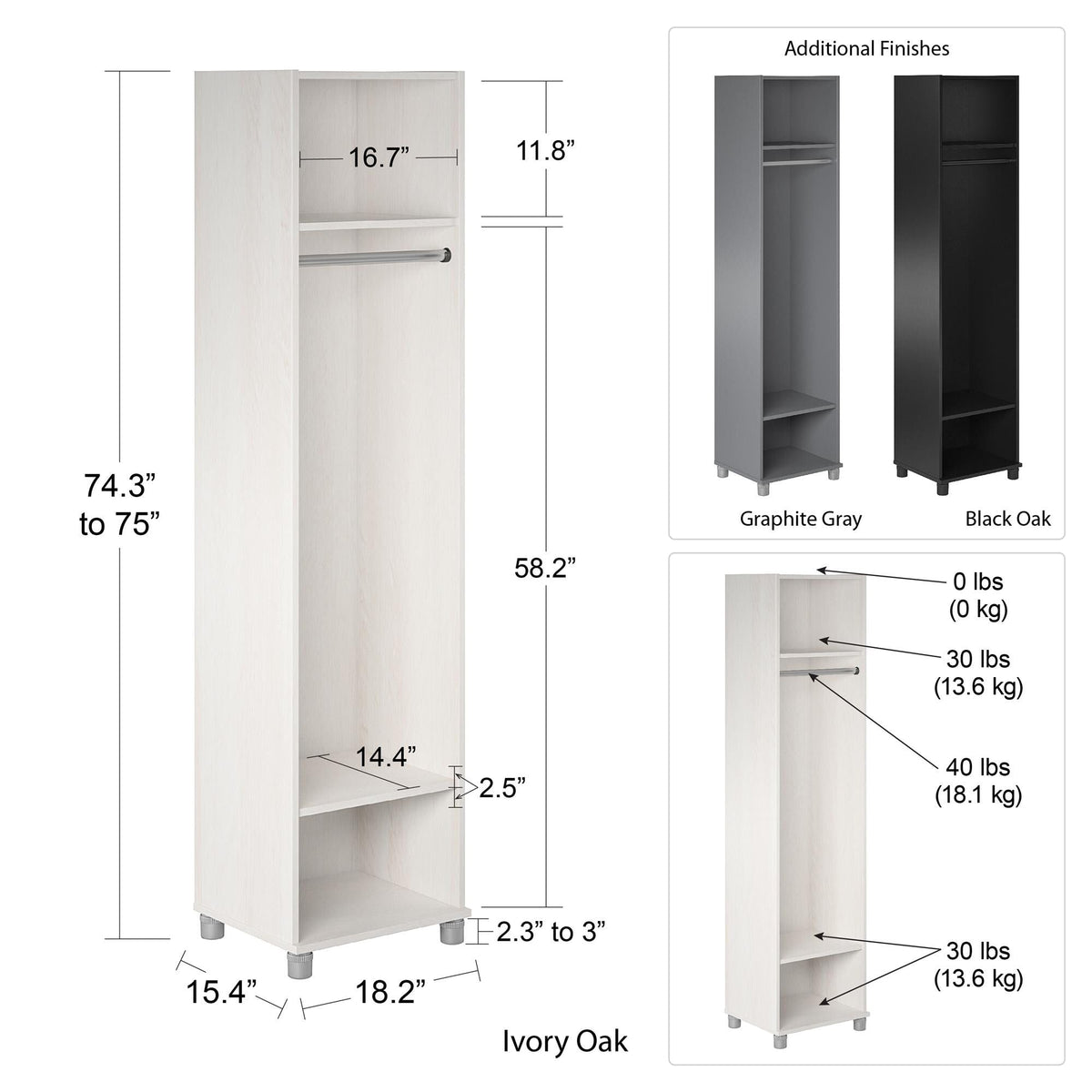 Ameriwood Home Camberly 18.23-in W x 74.25-in H x 15.4-in D Freestanding Composite Wood Garage Cabinet in Gray