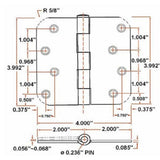 4 in. x 5/8 in. Radius Satin Nickel Door Hinge Value Pack (3 per Pack) - Super Arbor
