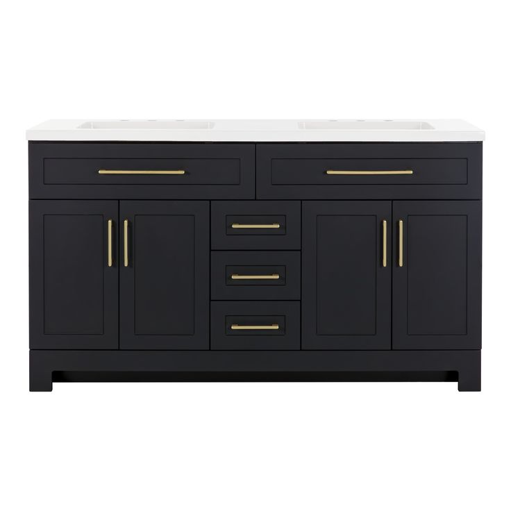 Style Selections Cauley 60-in Black Double Sink Bathroom Vanity with White Cultured Marble Top