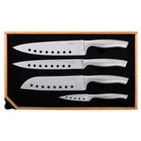 5-Piece Stainless Steel Knife and Sharpener Set, with Japanese Stainless Steel Slotted Blades
