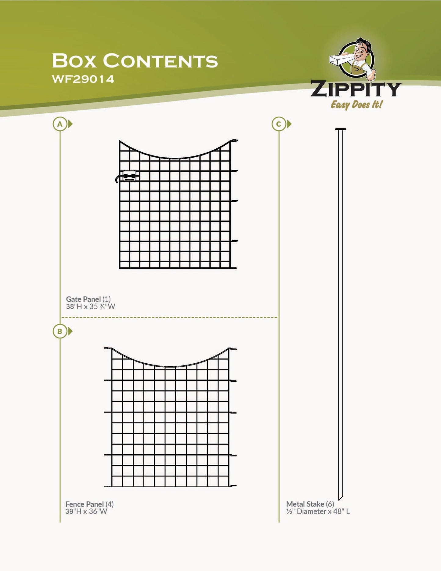 Zippity Outdoor Products 1 Gate 4 Panels 3-ft H x 3-ft W Black Galvanized Iron Scallop No Dig Garden Fence Gate Kit