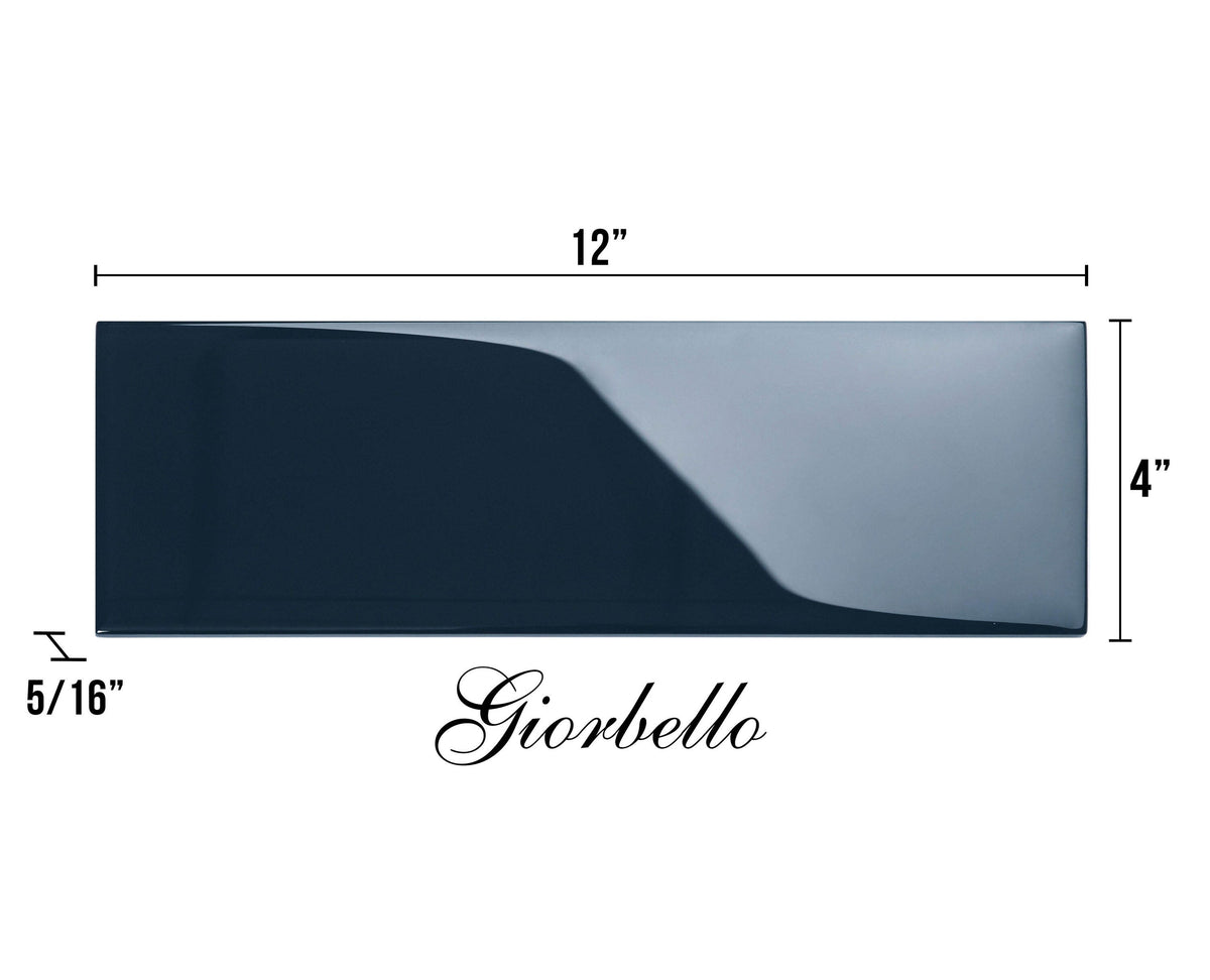 Giorbello (Sample) Glass Subway Midnight Blue 4-in x 12-in Glossy Glass Wall Tile