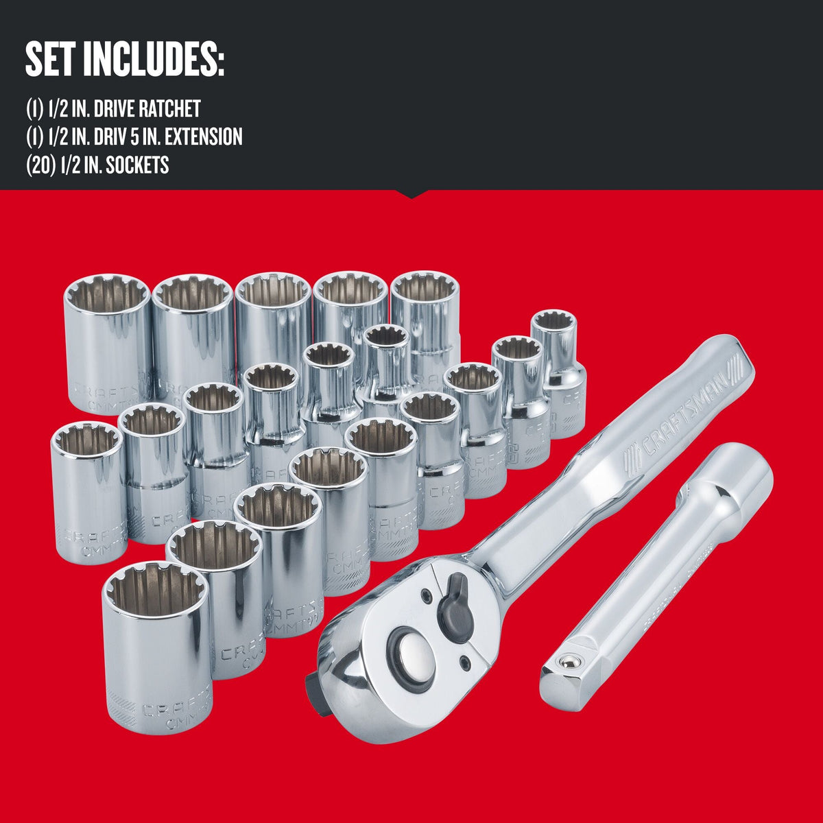 CRAFTSMAN 22-Piece 72-Tooth 1/2-in Drive Quick-Release Ratchet & Universal Socket Set