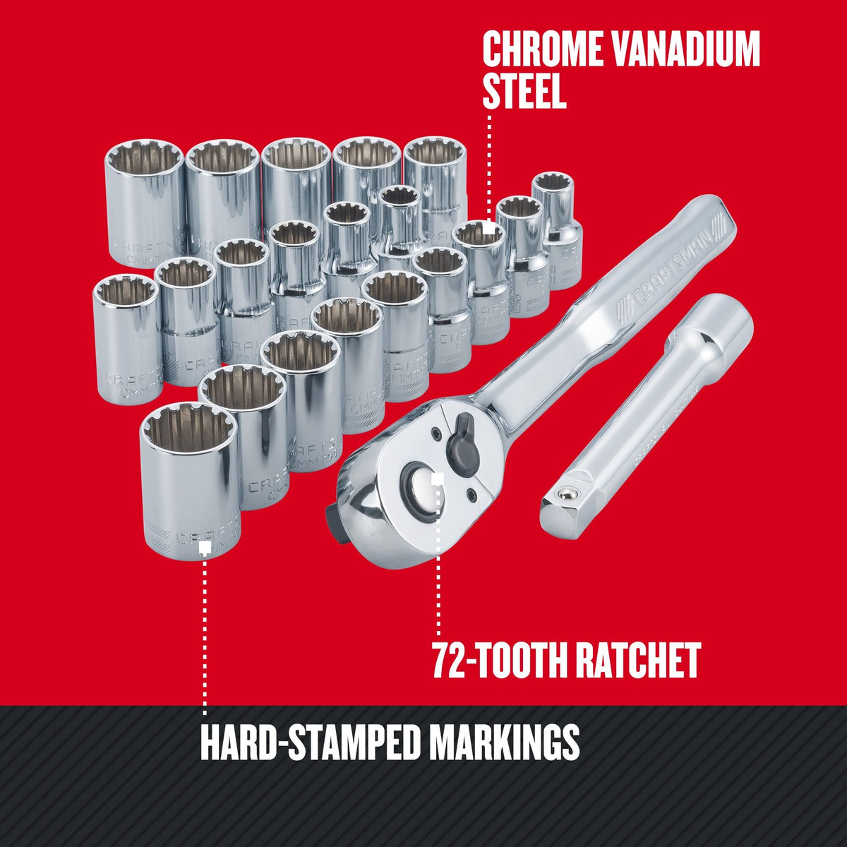 CRAFTSMAN 22-Piece 72-Tooth 1/2-in Drive Quick-Release Ratchet & Universal Socket Set