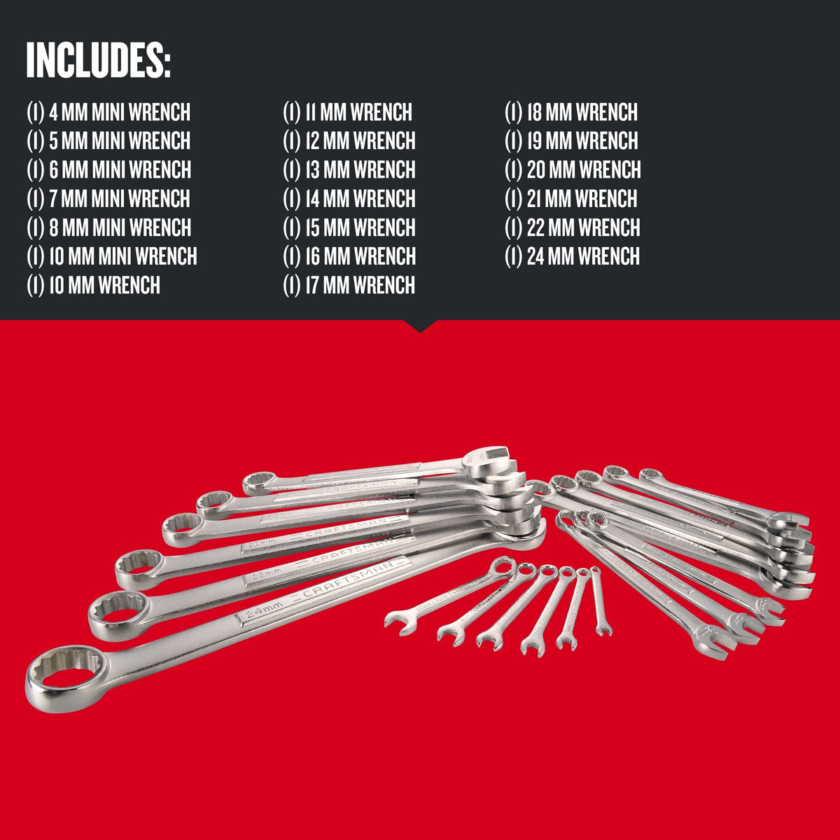 CRAFTSMAN 20-Piece 12-Point Metric Standard Combination Wrench Set