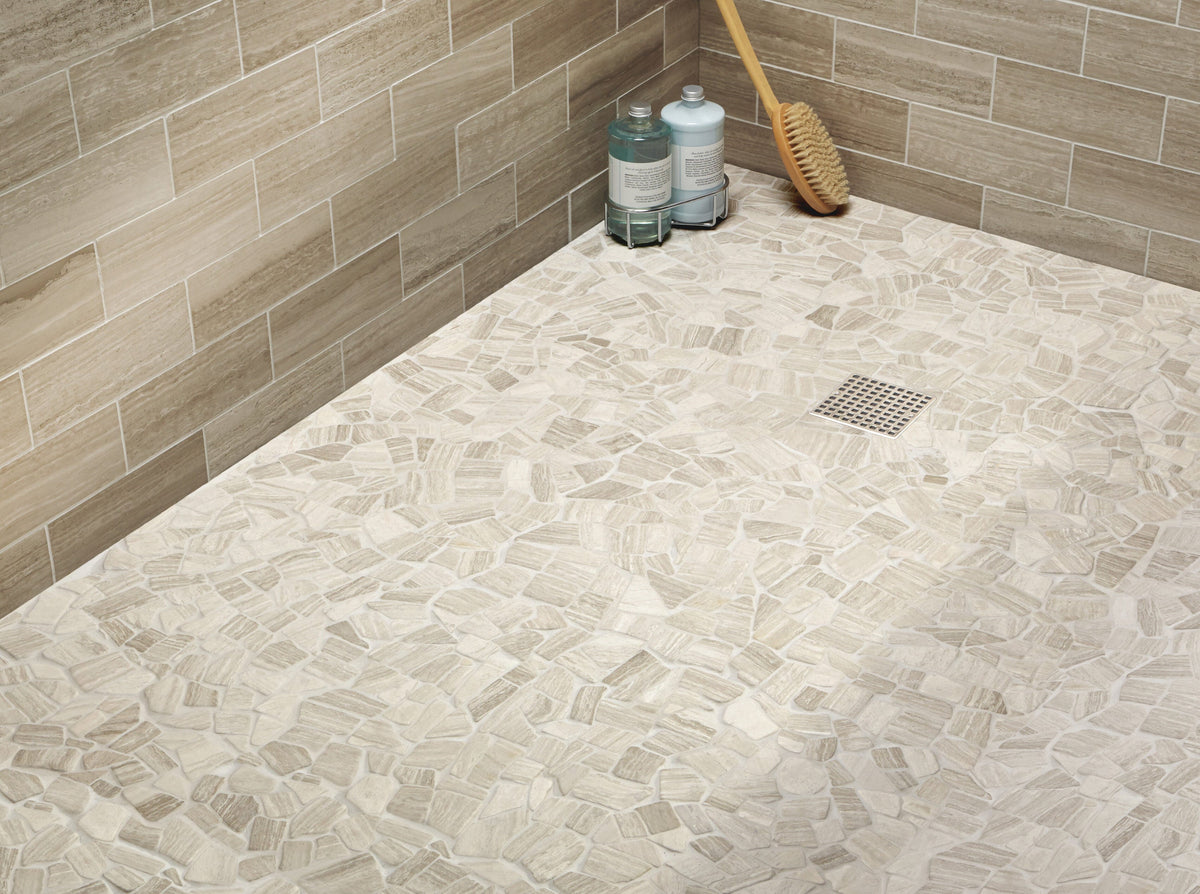 American Olean Delfino Stone Arctic Topaz 12-in x 12-in Honed Natural Limestone Pebble Mosaic Tile