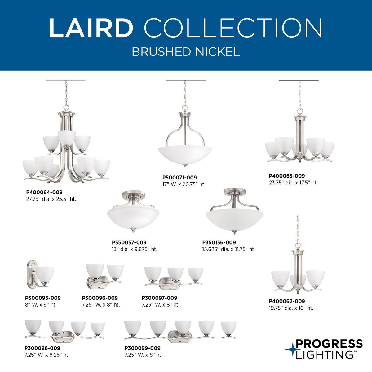 Progress Lighting Laird 3-Light Brushed Nickel Transitional Etched Glass Bowl Medium Hanging Pendant Light