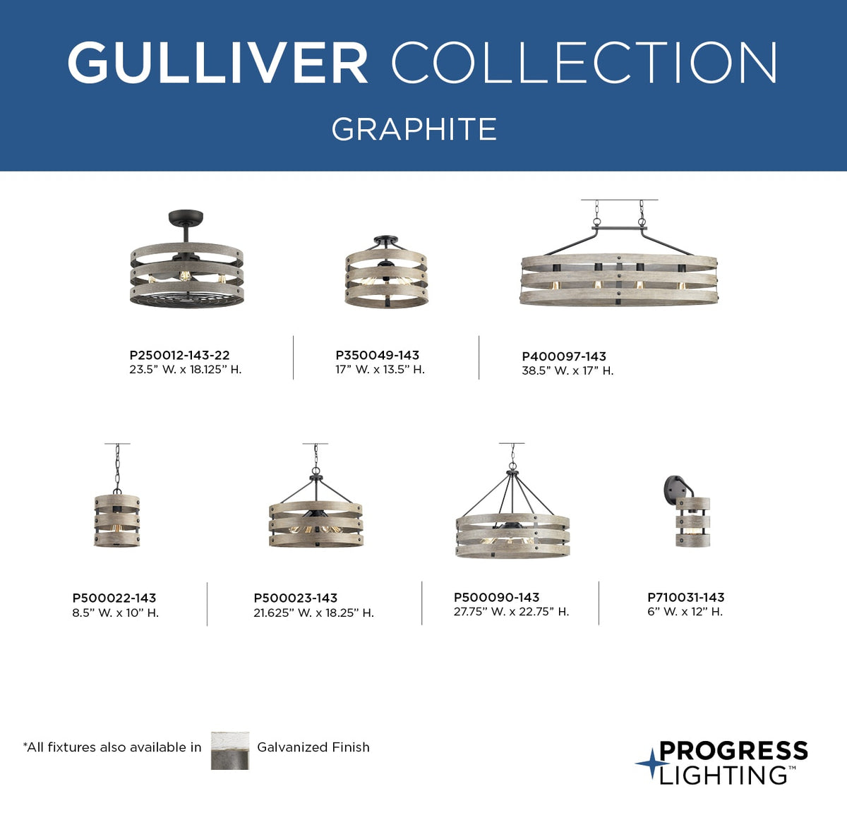 Progress Lighting Gulliver 4-Light Galvanized Farmhouse Lantern Medium Hanging Pendant Light