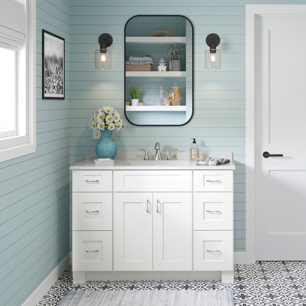 allen + roth Aveley 15-in W x 30.125-in H x 12-in D Linen Wall Fully Assembled Cabinet (Flat Panel Shaker Door Style)