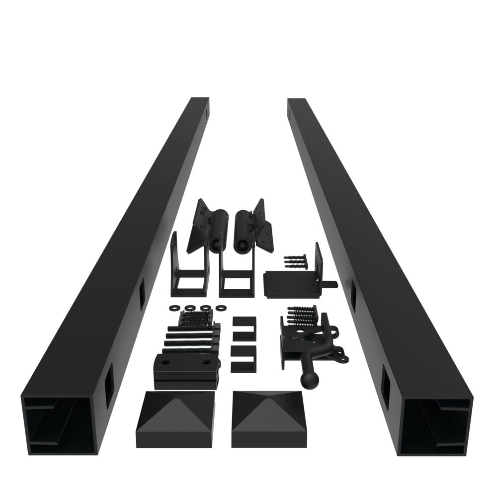 Freedom New Haven 5-ft H x 3-ft to 5-ft W Black Aluminum Spaced Picket Flat-top Decorative Fence Gate Kit