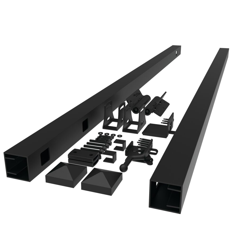 Freedom New Haven 5-ft H x 3-ft to 5-ft W Black Aluminum Spaced Picket Flat-top Decorative Fence Gate Kit