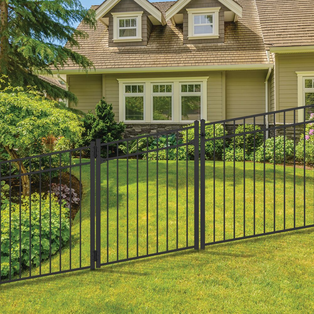 Freedom New Haven 4-1/2-ft H x 3-ft to 5-ft W Black Aluminum Spaced Picket Flat-top Decorative Fence Gate Kit
