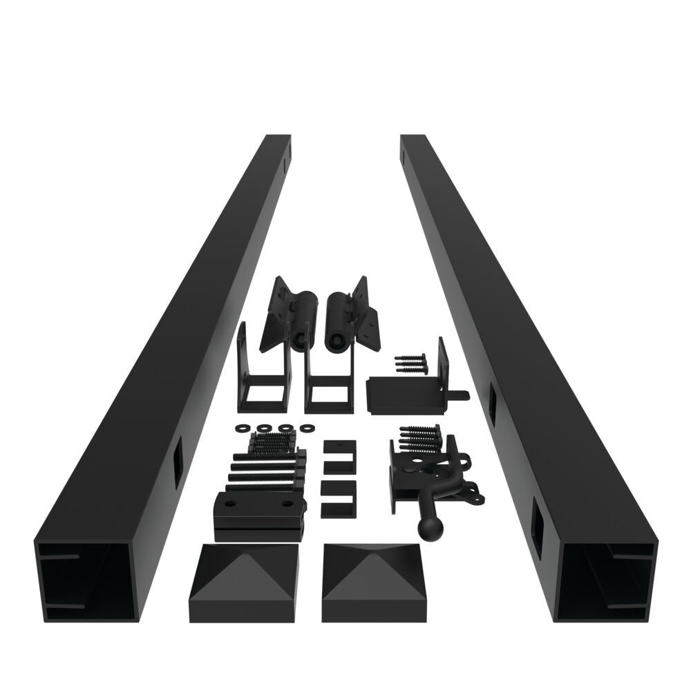 Freedom New Haven 4-1/2-ft H x 3-ft to 5-ft W Black Aluminum Spaced Picket Flat-top Decorative Fence Gate Kit