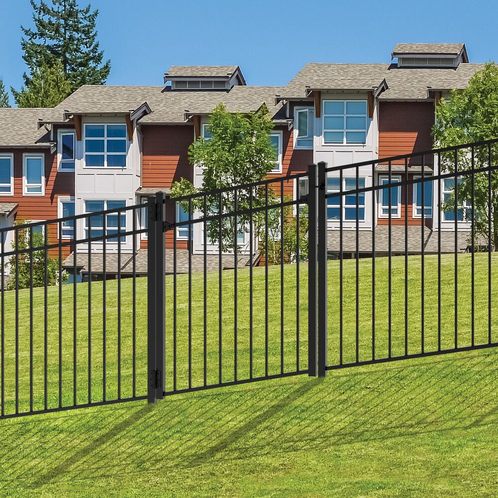 Freedom New Haven 4-1/2-ft H x 3-ft to 5-ft W Black Aluminum Spaced Picket Flat-top Decorative Fence Gate Kit