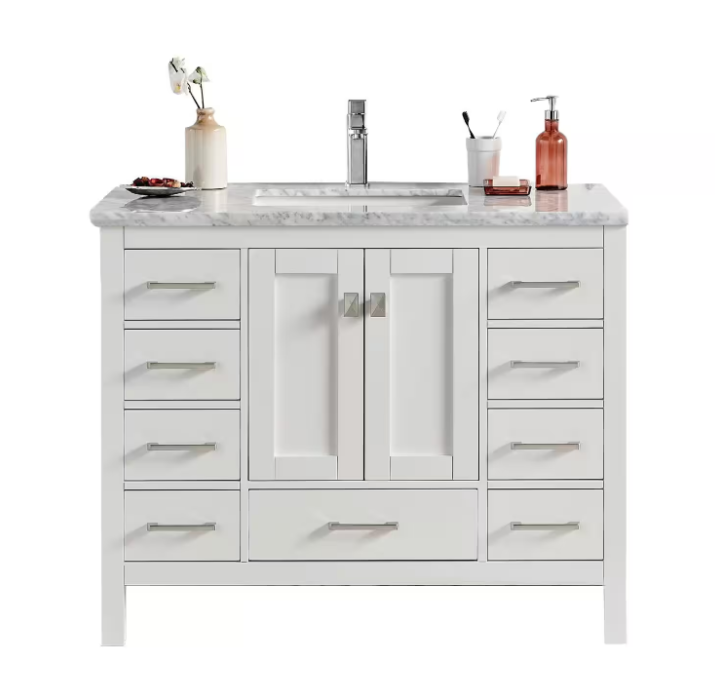 Hampton 36 in. W x 18 in. D x 34 in. H Bathroom Vanity in White with White Carrara Marble Top with White Sink