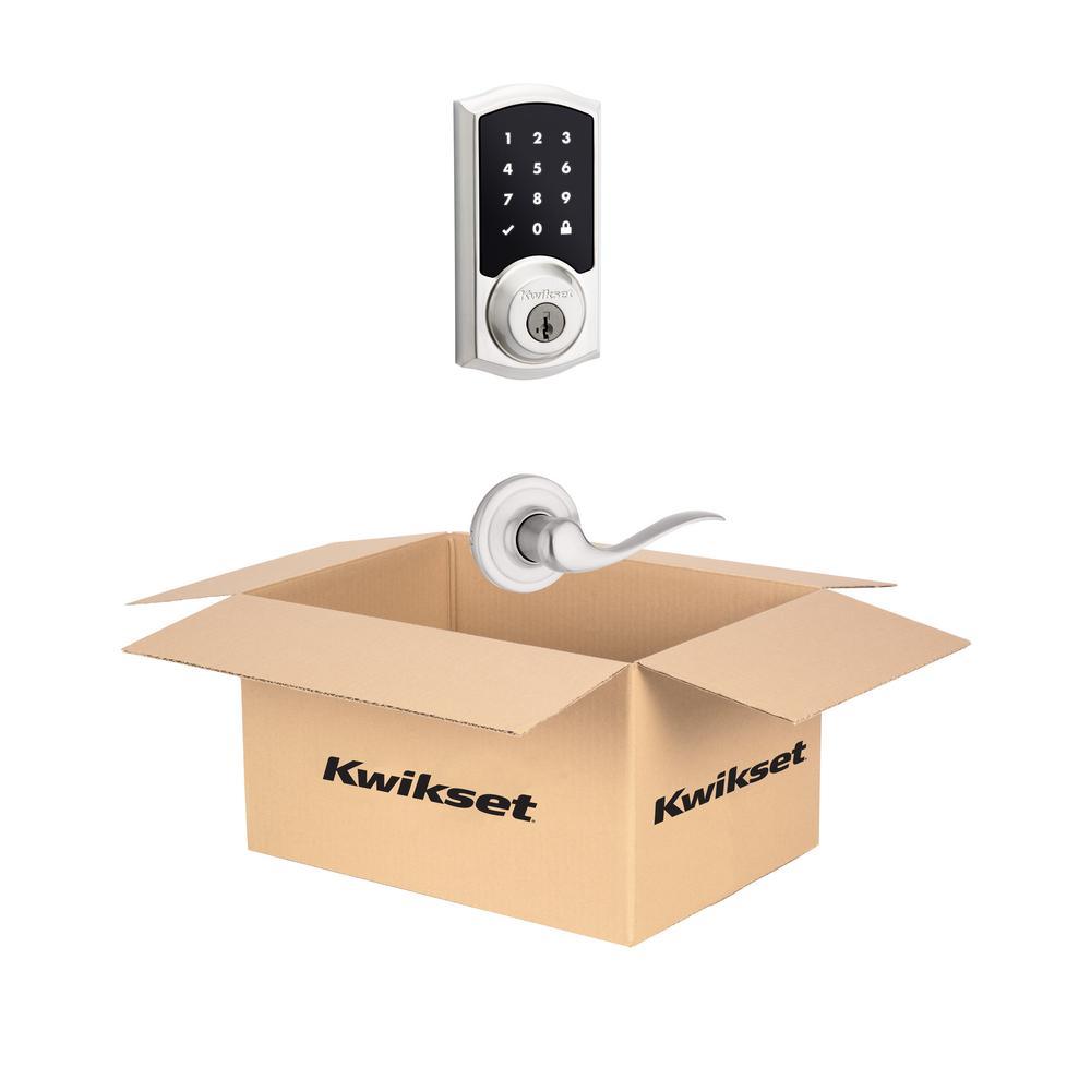 Z-Wave SmartCode Touchscreen Satin Nickel Single Cylinder Electronic Deadbolt featuring Tustin Hall/Closet Lever - Super Arbor