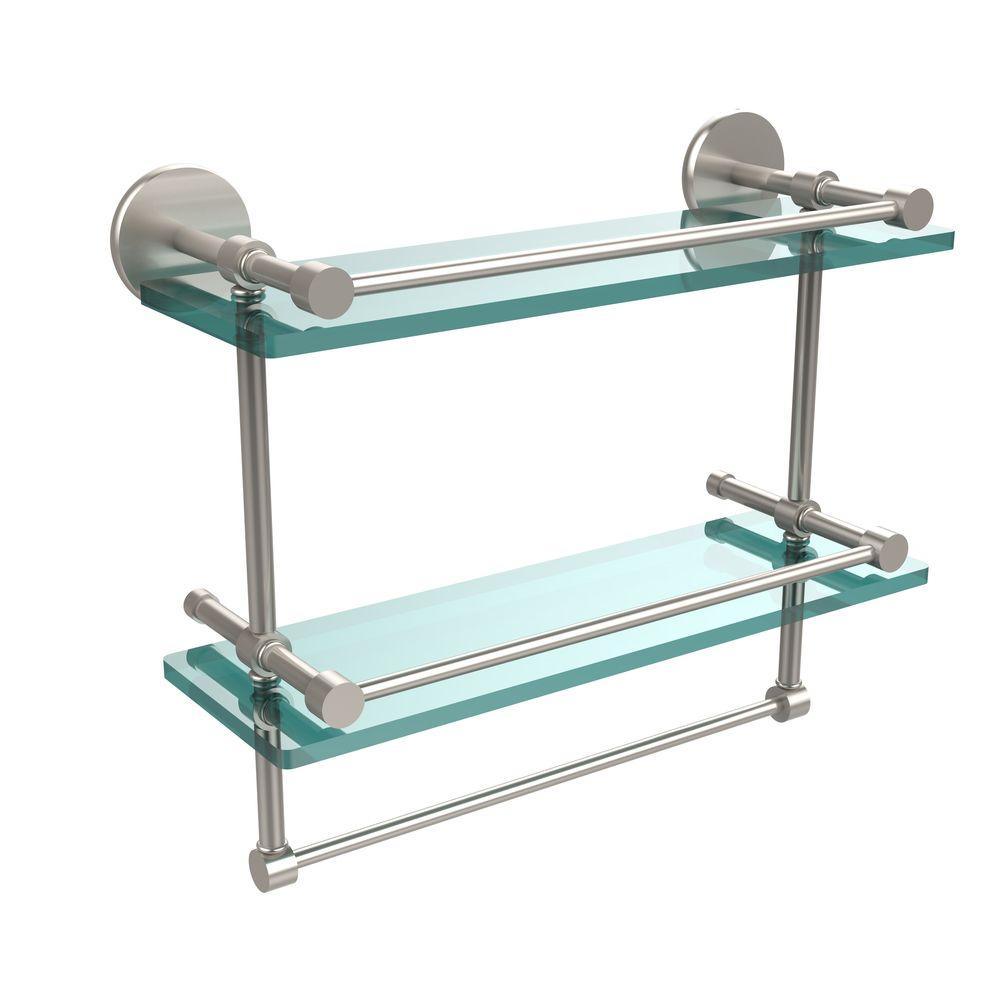 16 in. L  x 12 in. H  x 5 in. W 2-Tier Gallery Clear Glass Bathroom Shelf with Towel Bar in Matte Black - Super Arbor