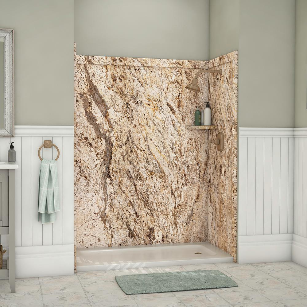 Royale 36 in. x 60 in. x 80 in. 11-Piece Easy Up Adhesive Alcove Bathtub/Shower Wall Surround in Calacatta White - Super Arbor