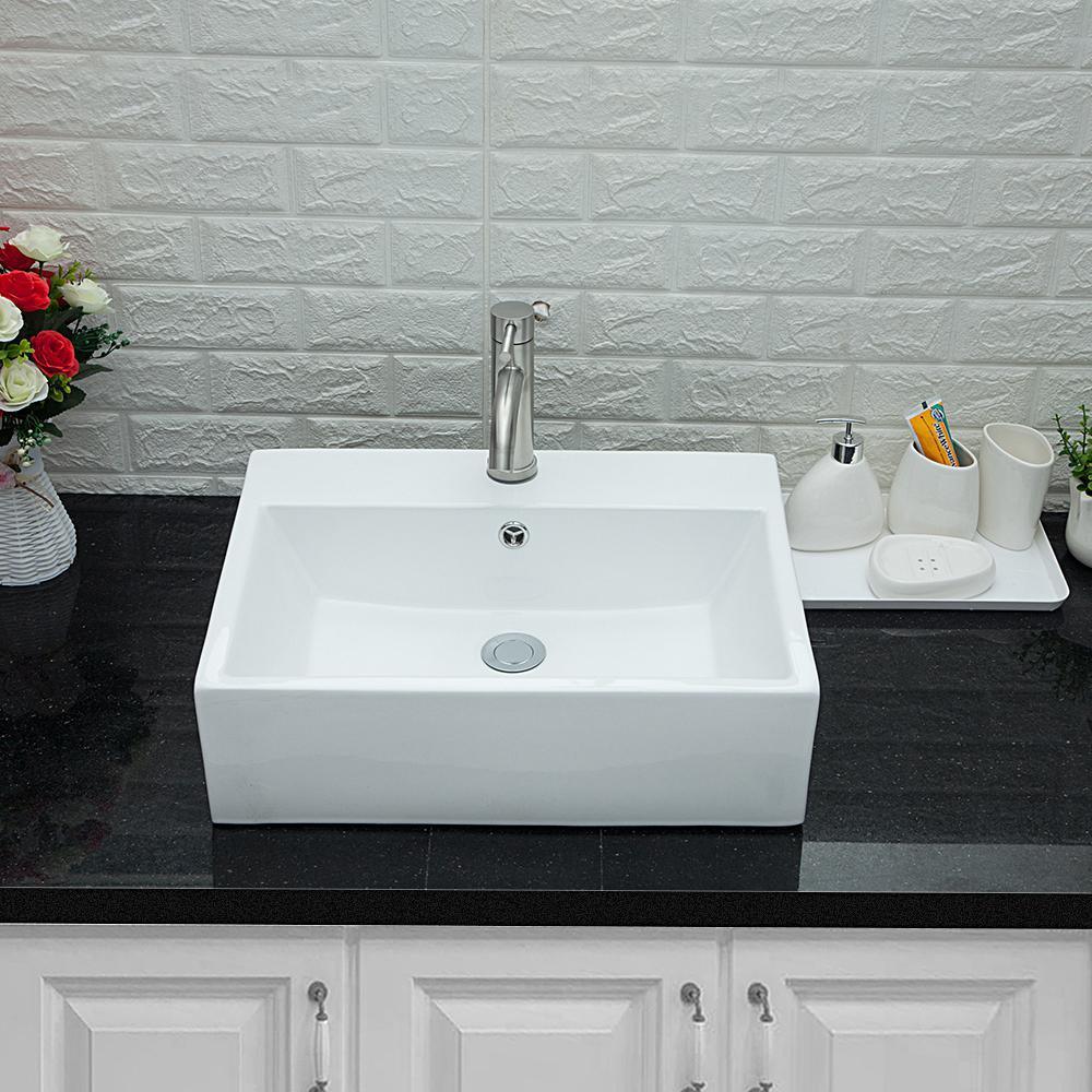 20 in. x 18 in. Rectangle Ceramic Bathroom Vessel Sink in White with Faucet Hole - Super Arbor