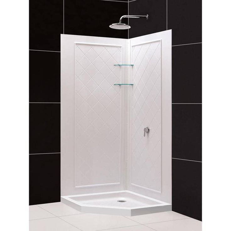 SlimLine 42 in. x 42 in. Neo-Angle Shower Base in White with Back-Walls