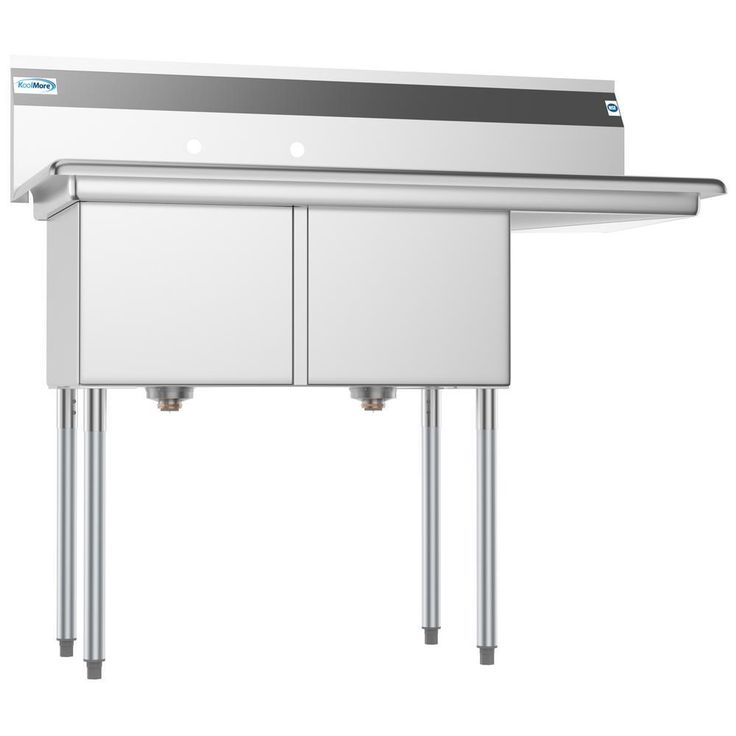Freestanding Stainless Steel 48 in. 2-Hole Double Bowl Commercial Kitchen Sink Right Drainboard