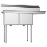 Freestanding Stainless Steel 48 in. 2-Hole Double Bowl Commercial Kitchen Sink Right Drainboard