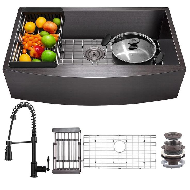 All-in-One Matte Black Finished Stainless Steel 30 in. x 20 in. Farmhouse Apron Mount Kitchen Sink with Faucet